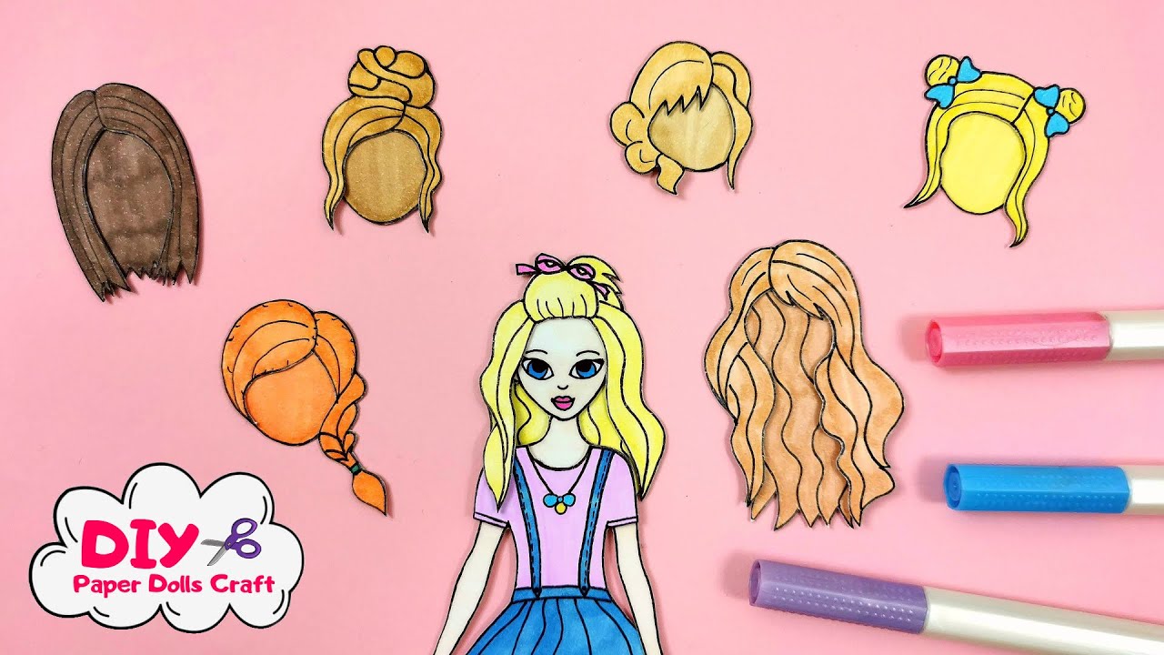 DIY HOW TO MAKE HAIRSTYLES FOR PAPER DOLLS SIMPLE DRAWING HANDMADE 