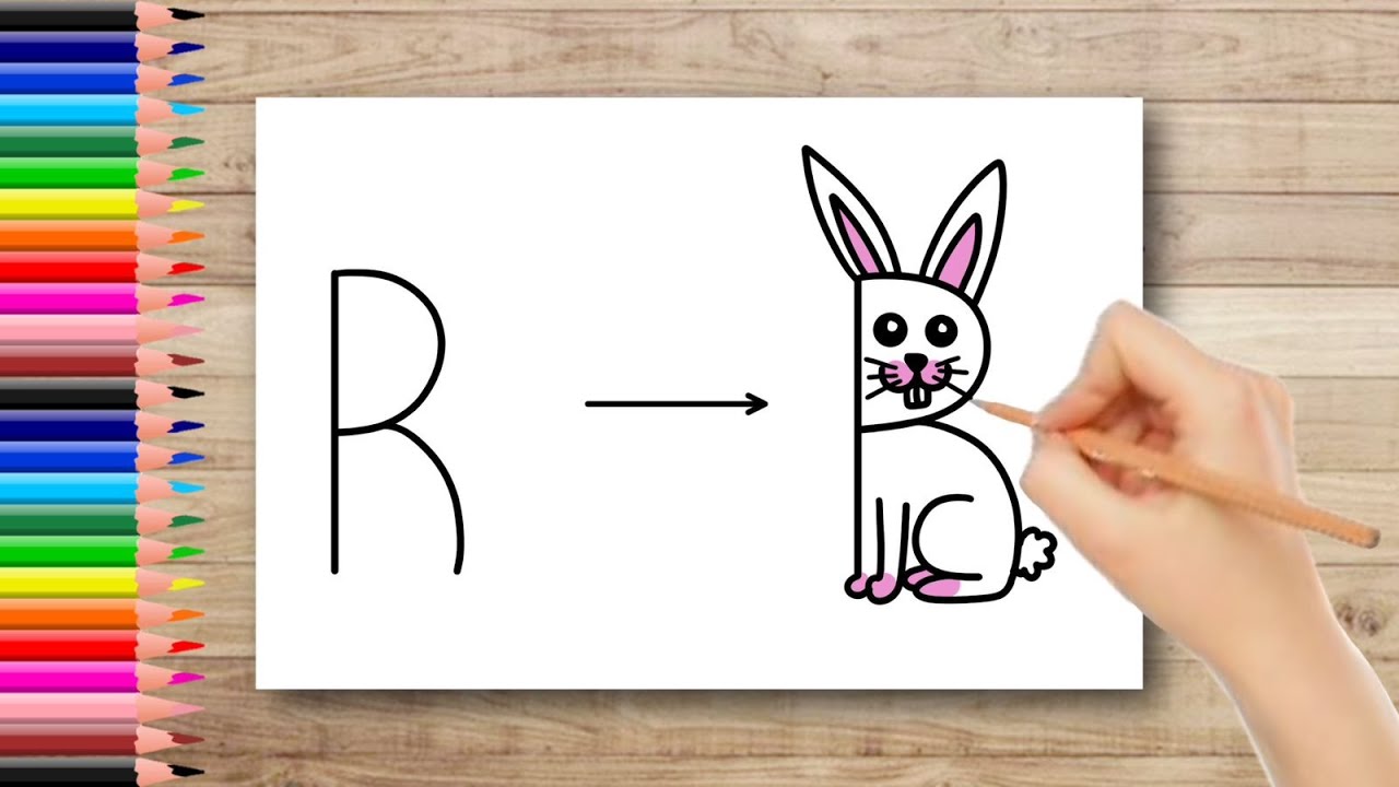 How To Draw Rabbit With Letter R Rabbit Drawing With Letter R