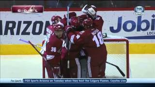 Phoenix Coyotes goaltender Mike Smith scores a goal