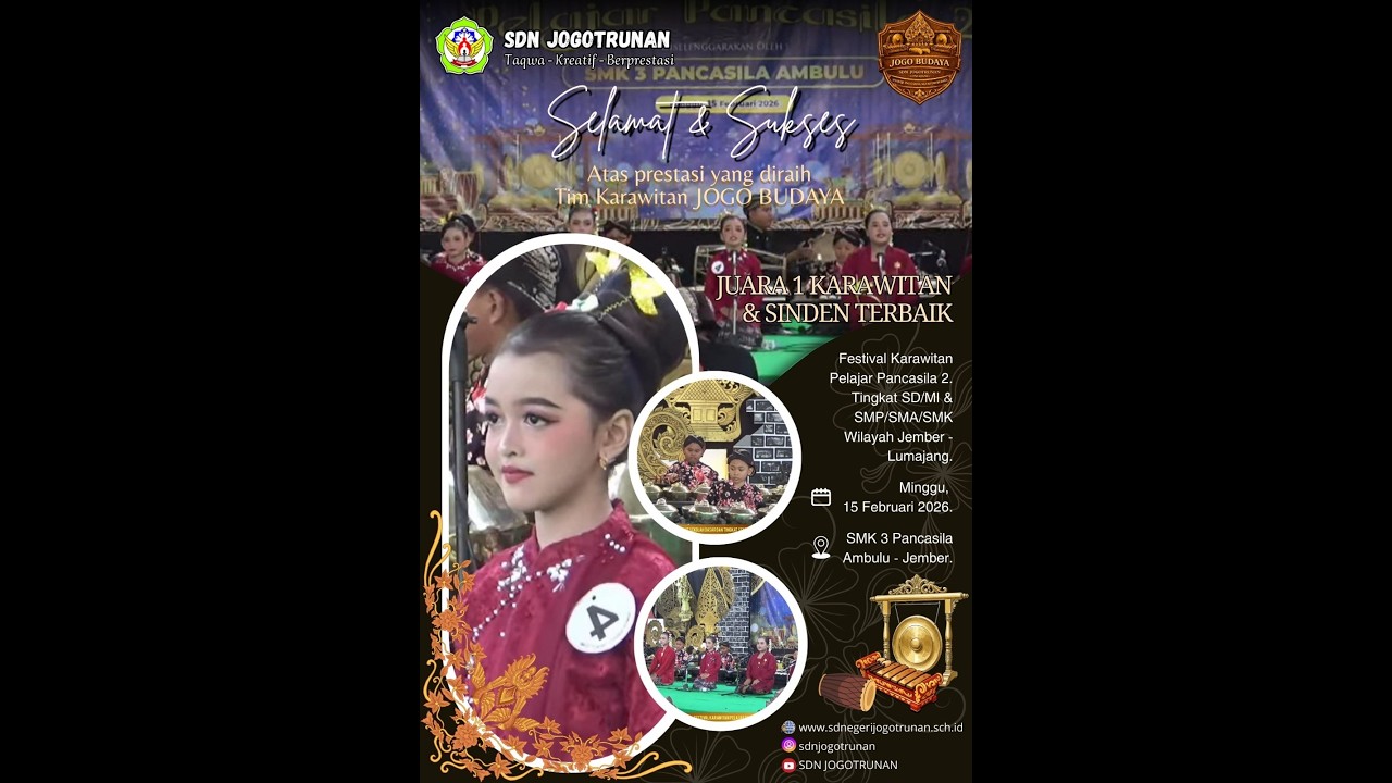 Jogo Budoyo SDN JogotrunanJuara 1 Karawitan dan Sinden terbaik