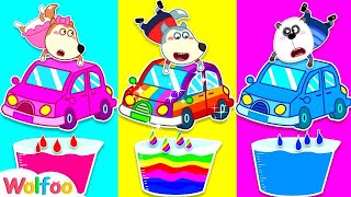 Painting Rainbow Colors For Wolfoos Car - Kids Good Behavior Wolfoo Family Kids Cartoon