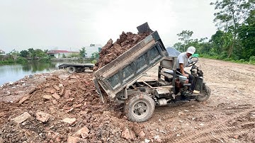 Công nông một khối chở đất đổ ben cực mạnh | Đầu nổ 24 | Máy xúc hitachi bãi mới keng xúc đất