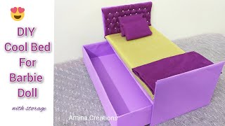 How To Make Barbie Doll Bed Diy Barbie Bed Doll House Furniture Doll Bed Using Cardboard No Glue Gun Youtube