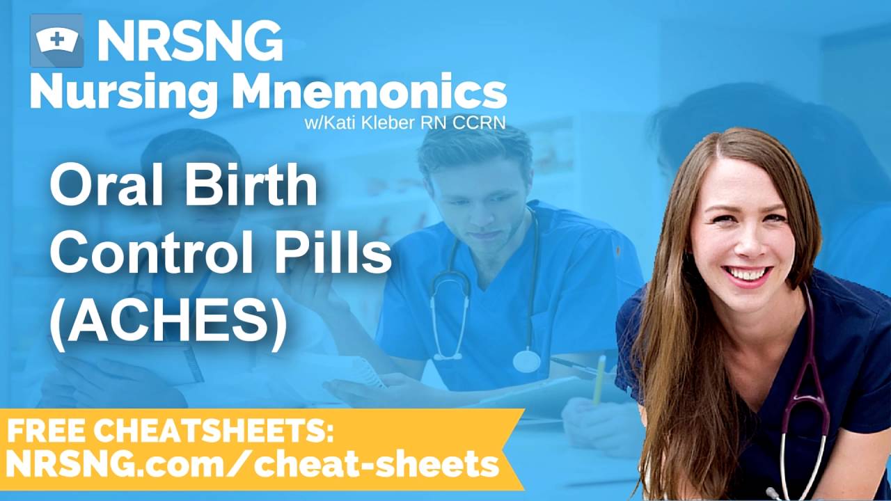 Oral Birth Control Pills ACHES Nursing Mnemonics, Nursing School Study Tips YouTube