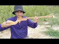 Wow, this long wooden slingshot is awesome. - slingshot VS Can