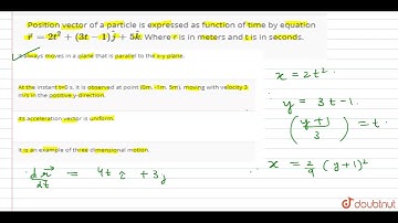 Position vector of a particle is expressed as function of time by equation