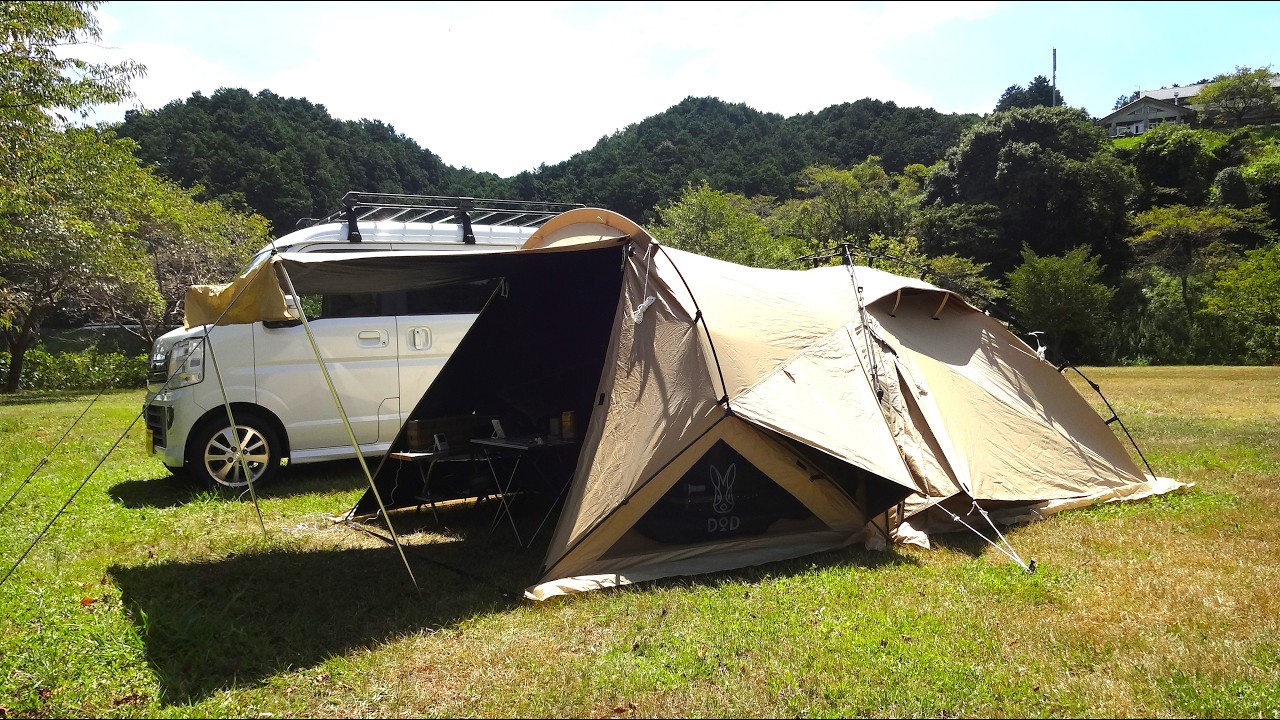フタヘヤラクダテント酷暑で夏ソロキャンプ【外気温40度】【遮熱性実証実験】【DOD】【ブラックコーティング】
