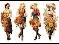 Vintage Fall FLower Girls, Fussy Cuts
