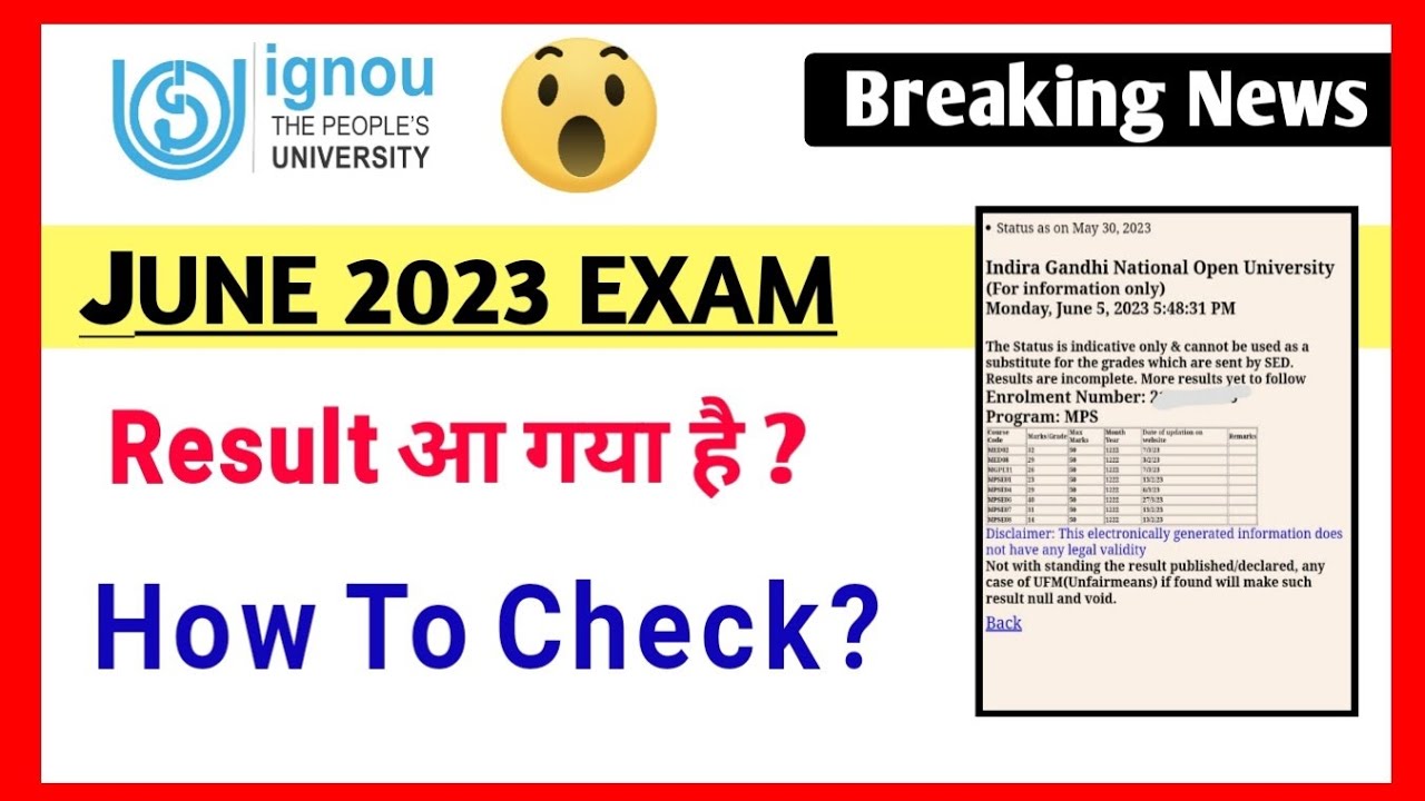 IGNOU June 2023 Exam Result IGNOU Exam Result June 2023 Link Ignou june 2023 exam result ignou exam result june 2023 link