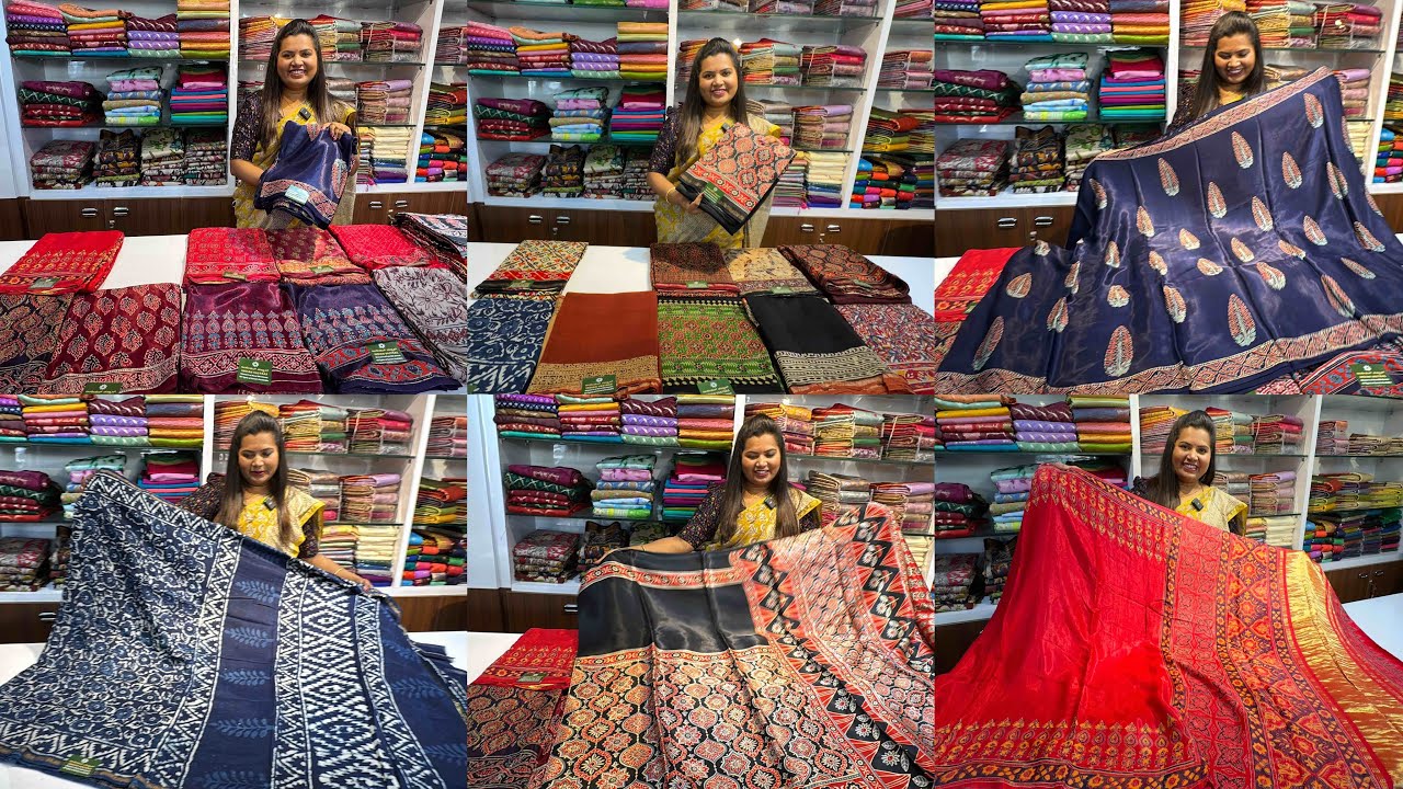Bangalore Ajrakh Print Chanderi Silk Sarees | Ajrakh Modal Silk Sarees | Single Saree Courier Avl