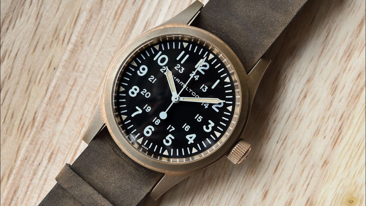 Hamilton H69459530 Khaki Field Mechanical Bronze 38mm - YouTube 