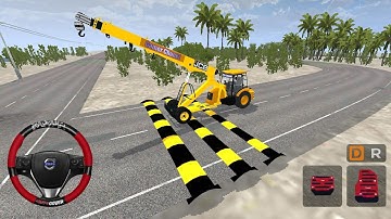Full Traffic Railway Track & Speed Breaker in Bus Simulator Indonesia - JCB Crane Drive Gameplay 