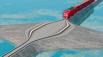 Colorful Train vs Double Train vs Wide Impossible Weird Rail Track Crossing Deepwater | BeamNG.drive