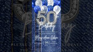50th Denim Party Birthday invitation - Editable Fifty Birthday template Digital Video
