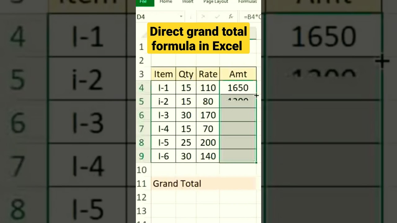 Direct grand total formula in Excel 