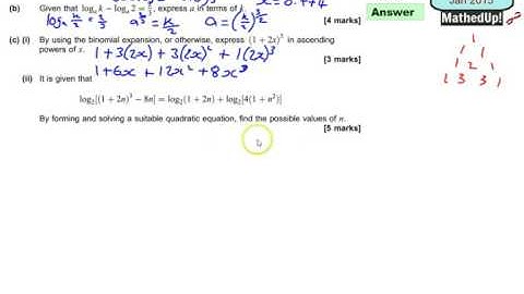AQA Core 2 C2 June 2015 Q9 Logarithms and binomial expansion