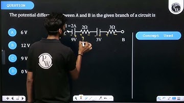 The potential difference between \(A\) and \(B\) in the given branch of a circuit is ....