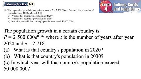 Indices, Surds and Logarithms 4.3 Q11 | latihan intensif 4.3 | Year will that country