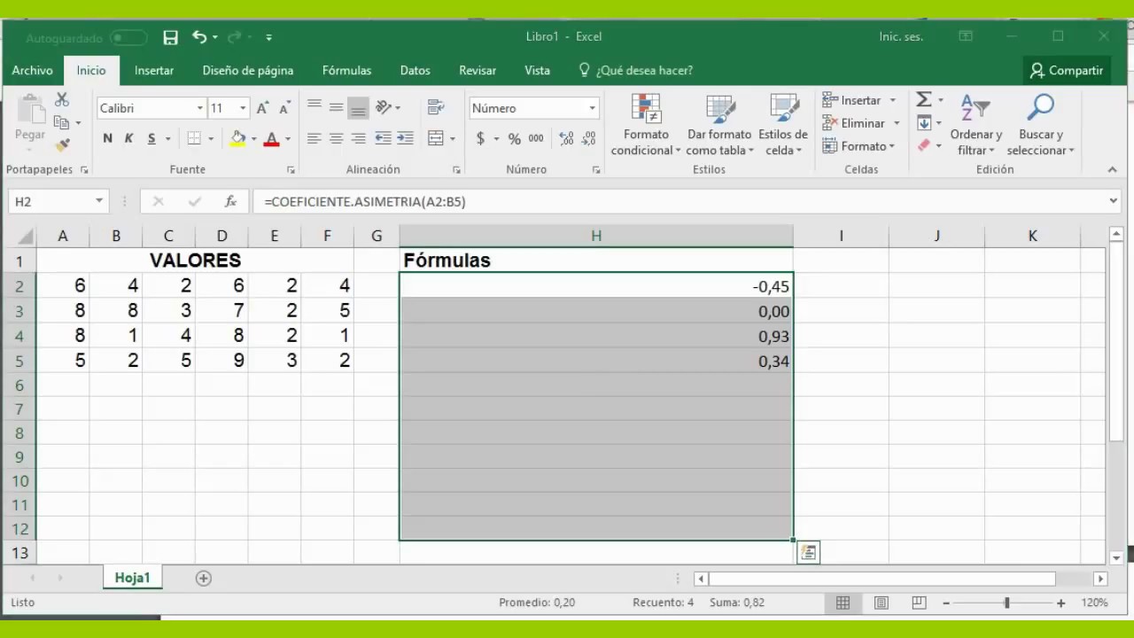 Función Coeficiente Asimetria Microsoft Excel