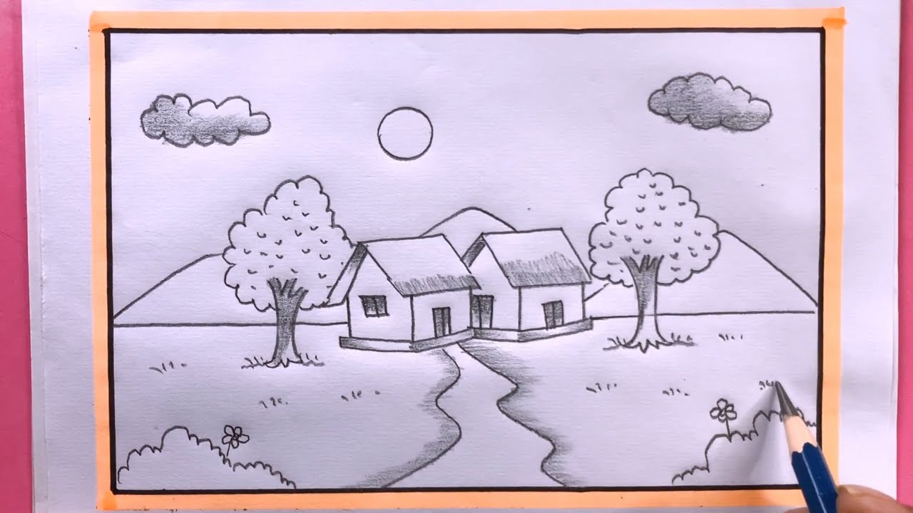 Chatra Drawing How To Draw Simple Scenery/Easy Scenery Drawing/Ghar Ka Chatra - YouTube