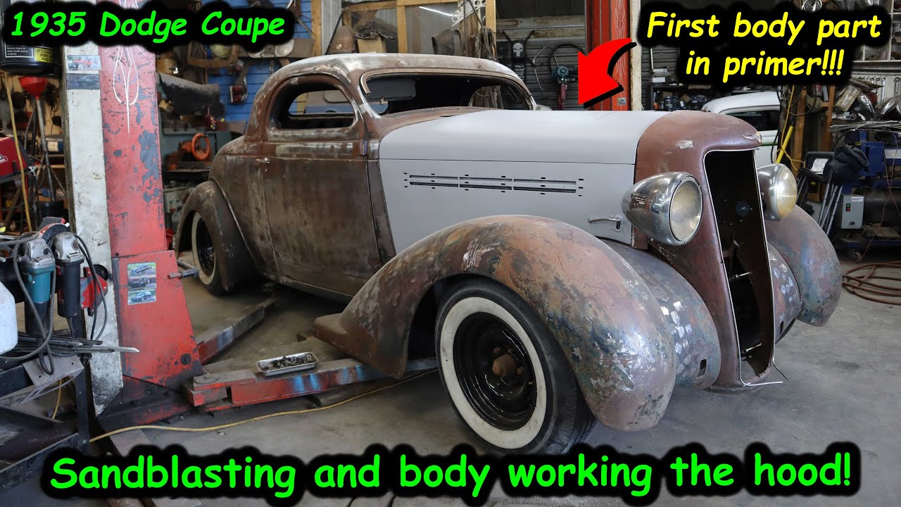 Sandblasting and priming our 1935 Dodge coupe hood. YouTube