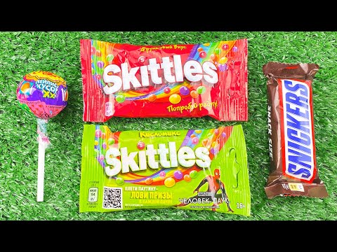 Видео: Satisfying Video l Skittles and Kinder Chocolate Unpacking ASMR - Yummy Rainbow Lollipops