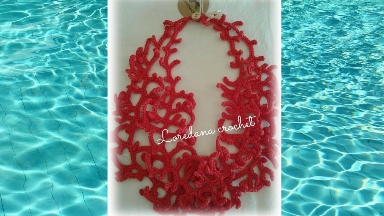 COLLANA DI CORALLO ALL'UNCINETTO/COLLANA NICKEL FREE/GIOIELLO TESSILE/CORAL CROCHET NECKLACE