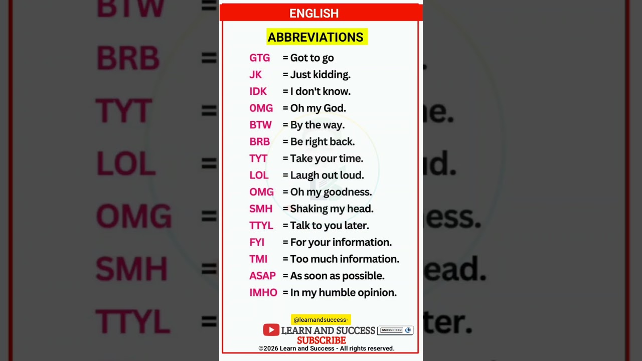 15 Common English Abbreviations You Need to Know! 📲 #Shorts