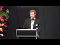 The Duke of Sussex HRH Prince Henry addresses the State dinner in His Honour