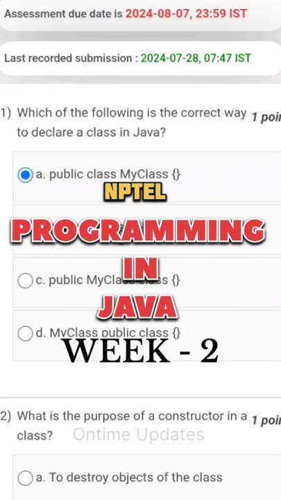 Week 2 | Programming in Java NPTEL #nptel #nptelexam #solutions # ...
