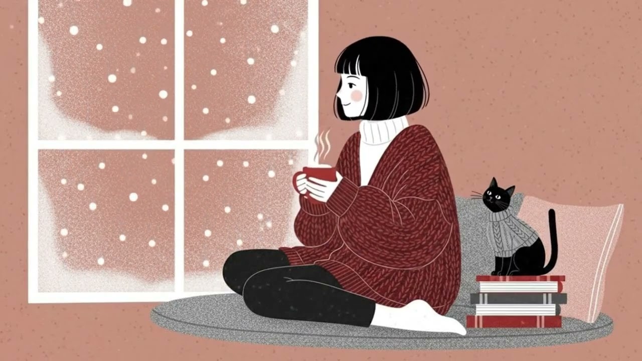Snowy Window Pause ☕ 1940s Vintage Lofi｜赤いニット、雪と静かな午後