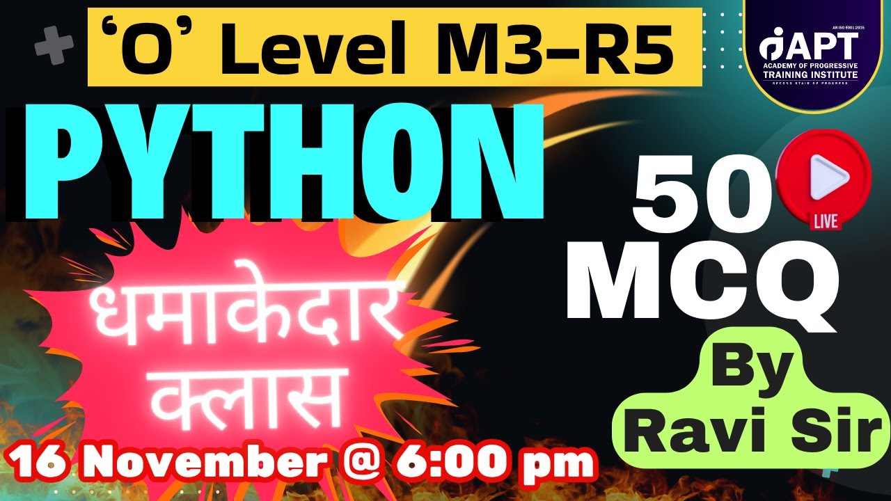 M3 R5 | 8th Live Class | O Level Python MCQ | 50 MCQs Questions and ...