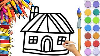 How To Draw HOUSE EASY Drawing, Painting & Coloring For Kids and Toddlers_🌈🎨