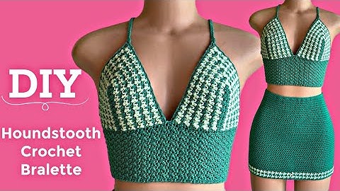 Houndstooth stitch crochet bralette top tutorial | Coco Chanel crochet top