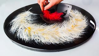 Painted Using a Feather!? STUNNING Results! Easy + Fun | AB Creative Acrylic Pouring Tutorial
