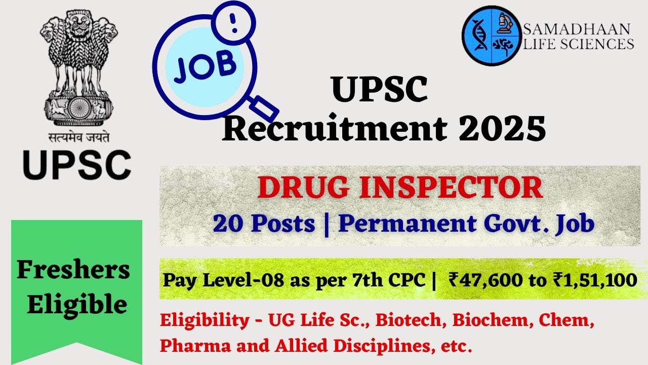 upsc-drug-inspector-recruitment-2025-20-permanent-posts-life