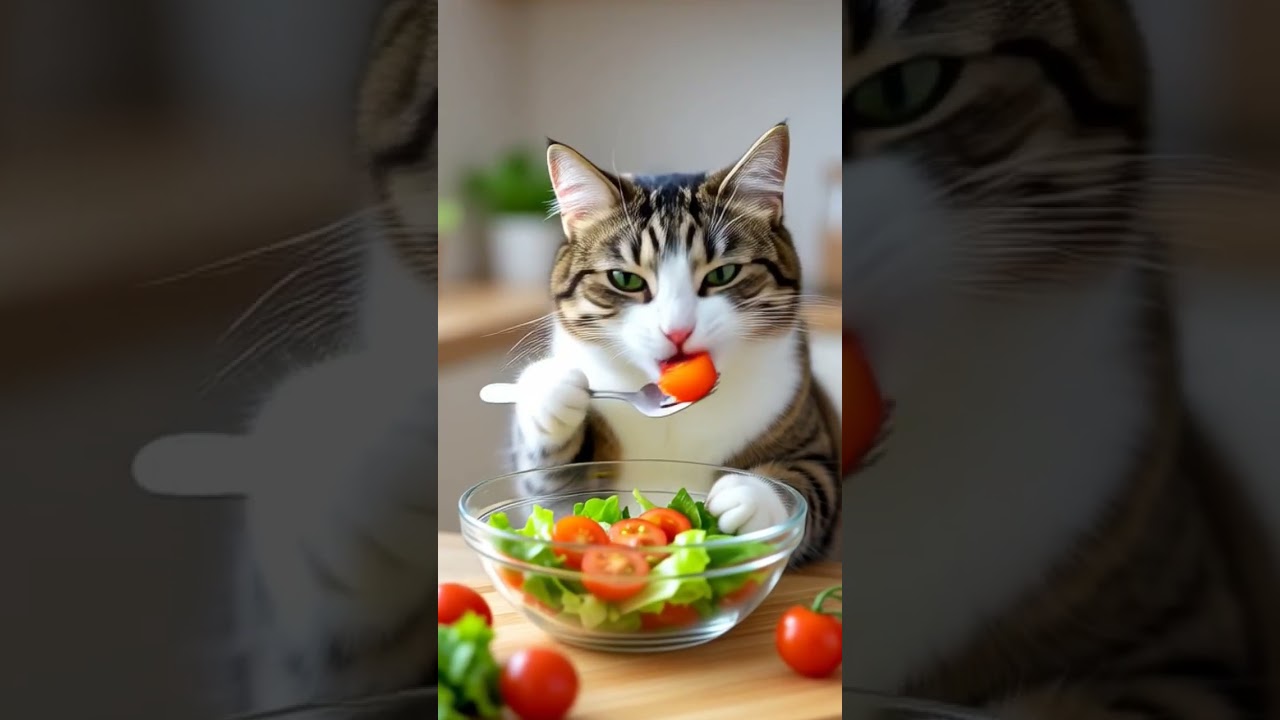 cute cat eating salads 🥗 