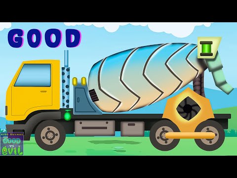 Good Vs Evil Cement Truck + More Vehicle Videos for Preschool Kids