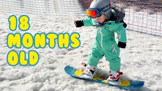 SKIING WITH A TODDLER // 18 month old snowboarder