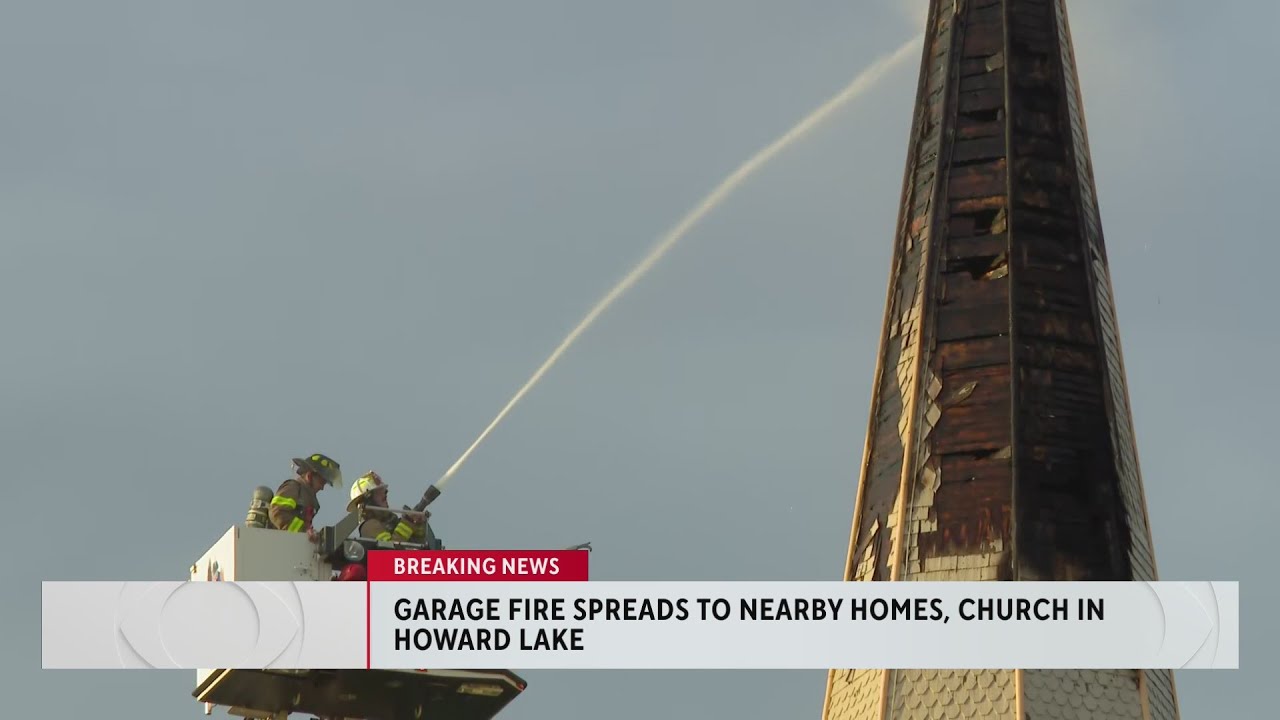 Garage fire spreads to church, homes in Howard Lake - YouTube
