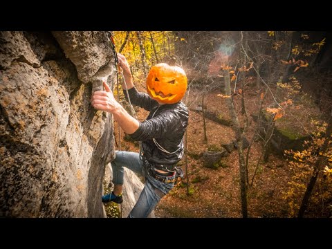Wearing an actual pumpkin while climbing