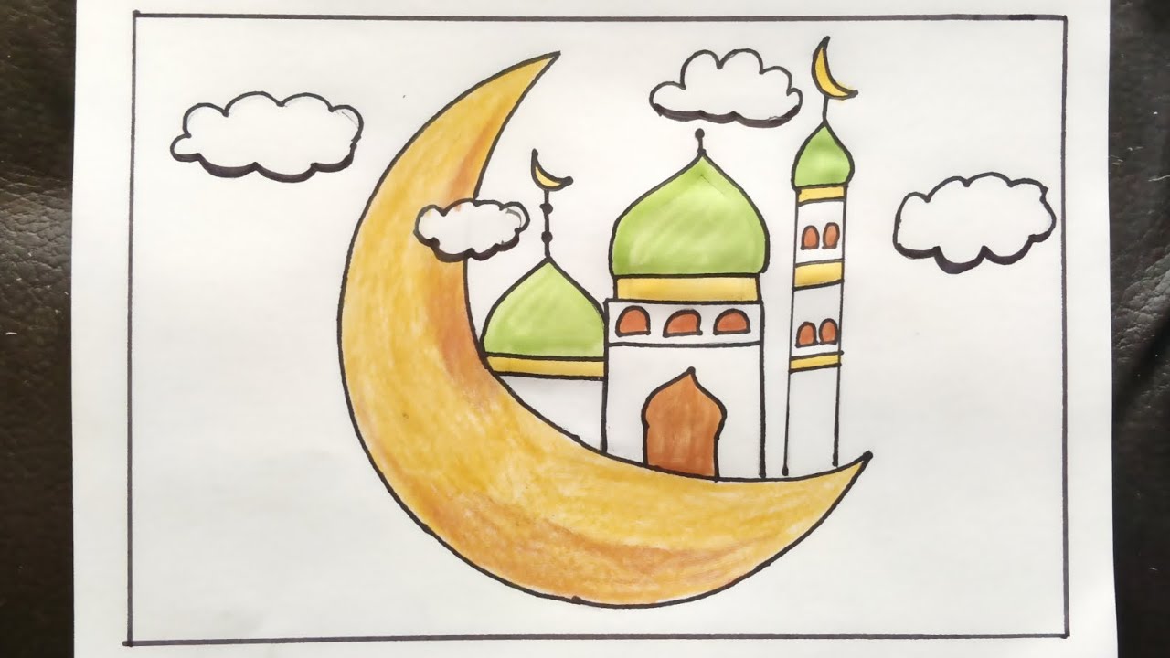 Easy Ramadan Special Drawing✨Step by Step | Crescent Moon & Mosque
