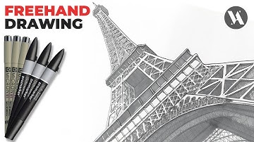 EIFFEL TOWER Freehand Architecture Drawing Speedpainting Timelapse Video UHD 4K
