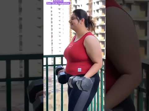 Hot Big Chest Mast Maal Aunty TikTok Workout Video On The Balcony #viralshorts #bigboobstiktok