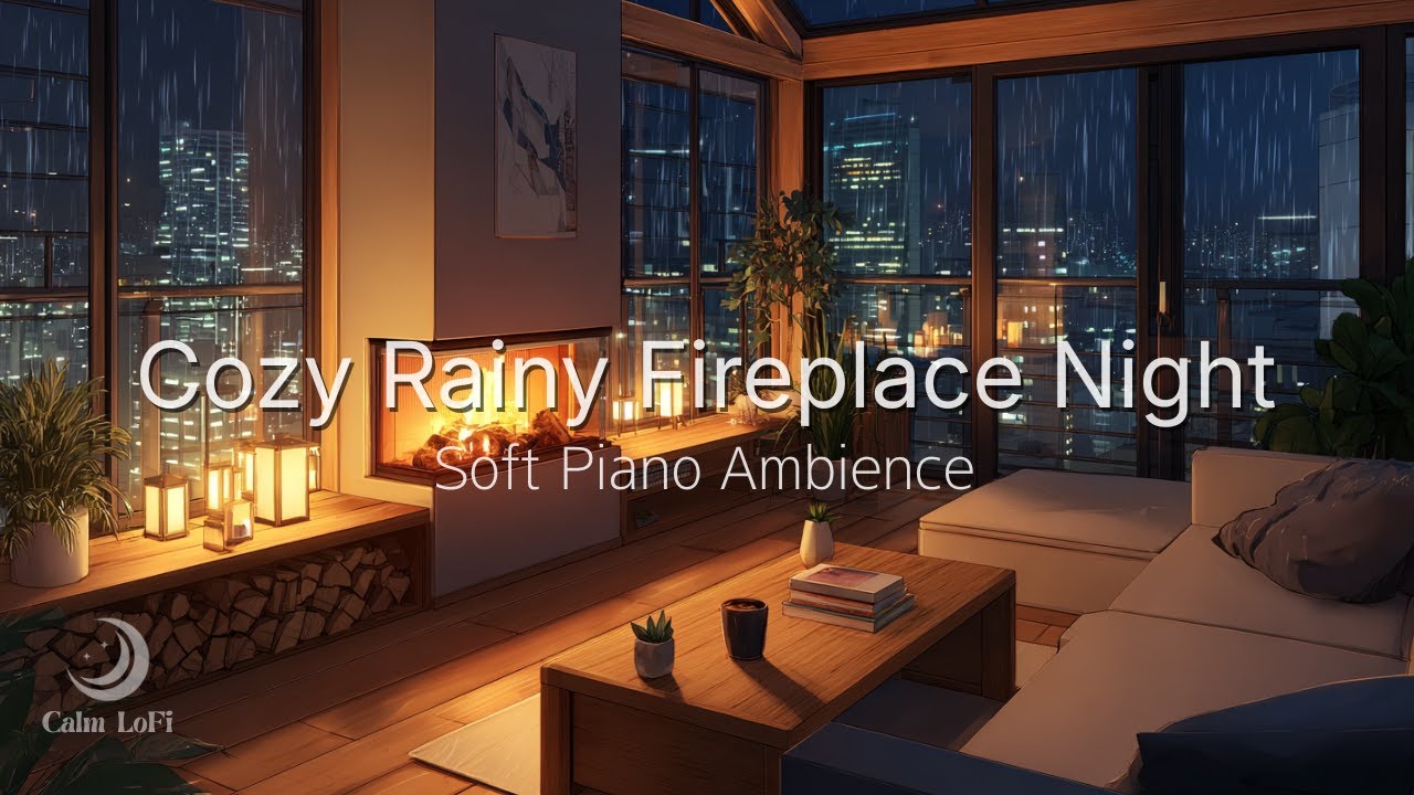 Cozy Rainy Fireplace Night 🌙 – Soft Piano Ambience for Relax & Sleep雨音と暖炉の夜 🌙 – 心を落ち着かせるピアノ・アンビエンス