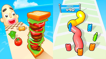 Sandwich Runner VS Gummy Worm Go! - All Levels SpeedRun Gameplay Android iOS Ep1