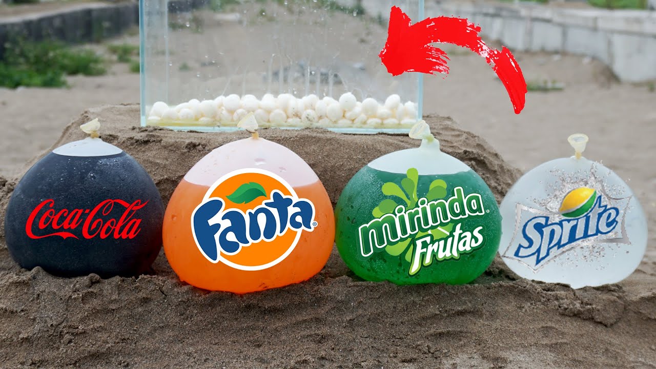 Experiment: Balloons of Cola & Fanta & Sprite & Mirinda VS Mentos