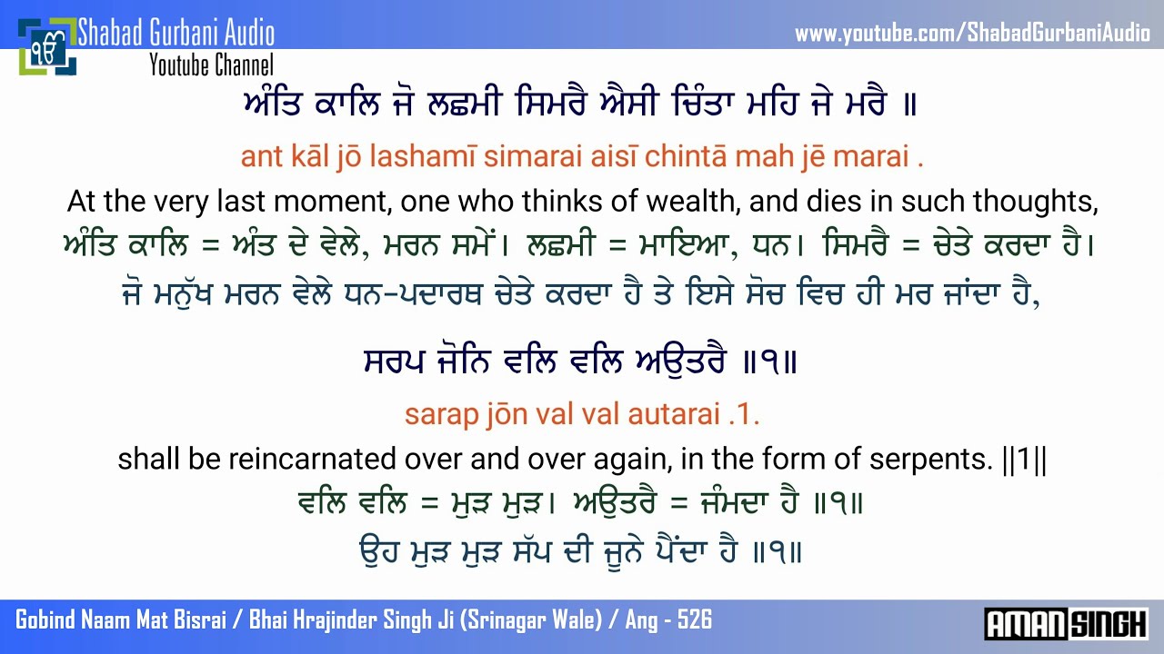 Ari Bai Gobind Naam Mat Bisre | Bhai Hrajinder Singh Ji | Punjabi , English Lyrics & Meaning | 4k 60