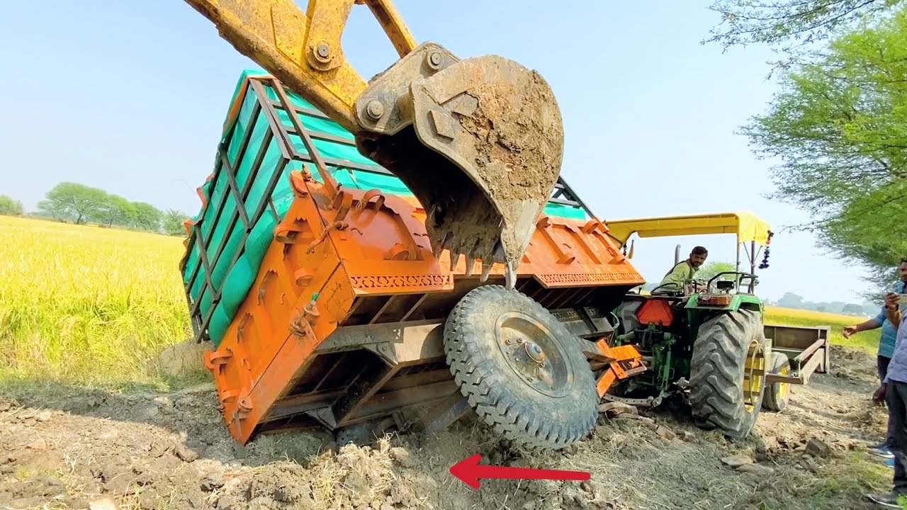 Day-4 | धान से भरी ट्रॉली पलट गयी । JCB 3dx Pulling Trolley Back