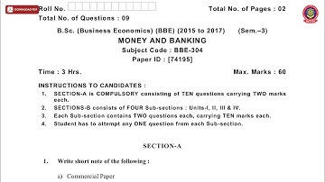 BSC BUSINESS ECONOMICS BBE 3RD SEM MONEY AND BANKING DEC 2018 | PTU